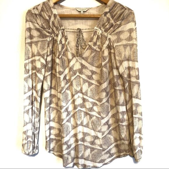 Lucky Brand tan and cream bohemian top lightweight tasseled. Size Small. - Picture 2 of 3